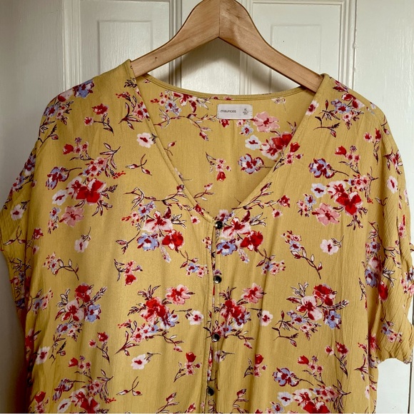 Maurices floral boxy top Loose fit Japanese Print yellow womens xl Boxy Blouse - Picture 3 of 9